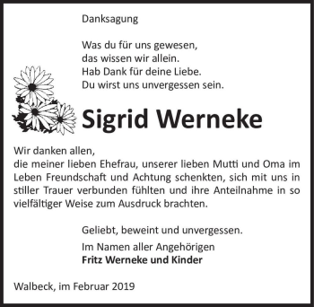 Traueranzeige von Sigrid Werneke  von Magdeburger Volksstimme