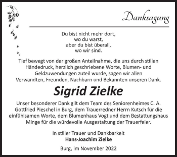 Traueranzeige von Sigrid Zielke  von Magdeburger Volksstimme