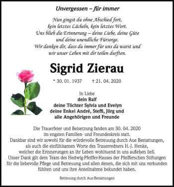 Traueranzeige von Sigrid Zierau  von Magdeburger Volksstimme