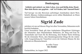 Traueranzeige von Sigrid Zude  von Magdeburger Volksstimme