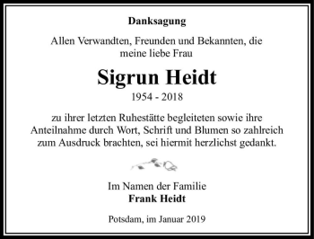 Traueranzeige von Sigrun Heidt  von Magdeburger Volksstimme