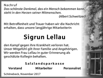 Traueranzeige von Sigrun Lellau  von Magdeburger Volksstimme