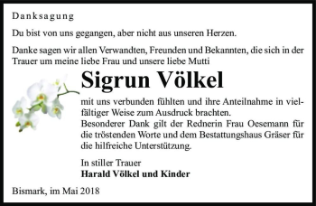 Traueranzeige von Sigrun Völkel  von Magdeburger Volksstimme