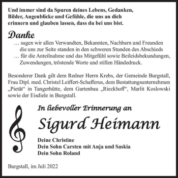 Traueranzeige von Sigurd Heimann  von Magdeburger Volksstimme