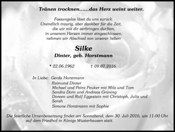Traueranzeige von Silke Dinter (geb. Horstmann)  von Magdeburger Volksstimme