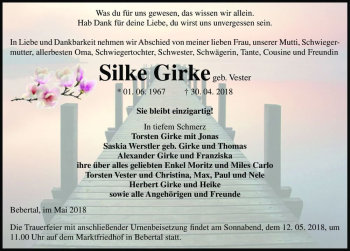 Traueranzeige von Silke Girke (geb. Vester)  von Magdeburger Volksstimme