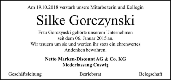 Traueranzeige von Silke Gorczynski  von Magdeburger Volksstimme