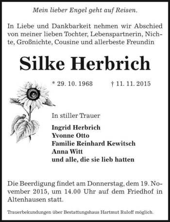 Traueranzeige von Silke Herbrich  von Magdeburger Volksstimme