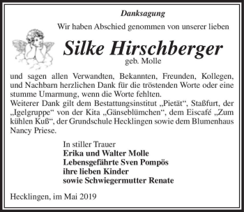 Traueranzeige von Silke Hirschberger (geb. Molle )  von Magdeburger Volksstimme