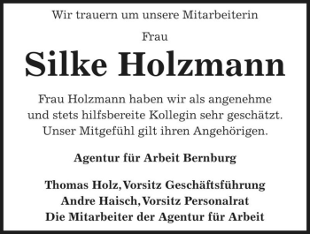 Traueranzeige von Silke Holzmann  von Magdeburger Volksstimme