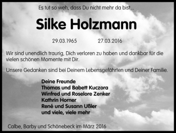Traueranzeige von Silke Holzmann  von Magdeburger Volksstimme