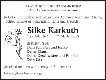 Traueranzeige von Silke Karkuth  von Magdeburger Volksstimme