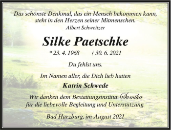 Traueranzeige von Silke Paetschke  von Magdeburger Volksstimme