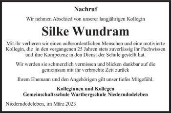 Traueranzeige von Silke Wundram  von Magdeburger Volksstimme