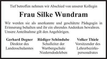 Traueranzeige von Silke Wundram  von Magdeburger Volksstimme