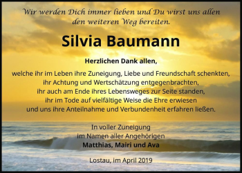 Traueranzeige von Silvia Baumann  von Magdeburger Volksstimme