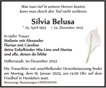 Traueranzeige von Silvia Belusa  von Magdeburger Volksstimme