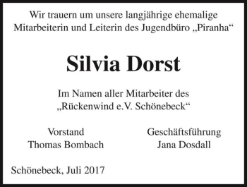 Traueranzeige von Silvia Dorst  von Magdeburger Volksstimme
