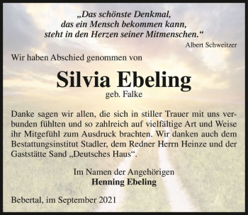 Traueranzeige von Silvia Ebeling (geb. Falke)  von Magdeburger Volksstimme