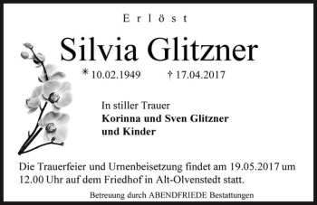 Traueranzeige von Silvia Glitzner  von Magdeburger Volksstimme