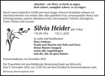 Traueranzeige von Silvia Heider (geb. Fehse)  von Magdeburger Volksstimme