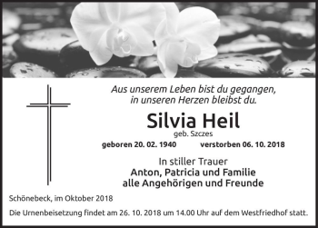Traueranzeige von Silvia Heil (geb. Szczes)  von Magdeburger Volksstimme