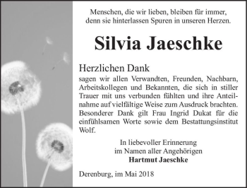 Traueranzeige von Silvia Jaeschke  von Magdeburger Volksstimme