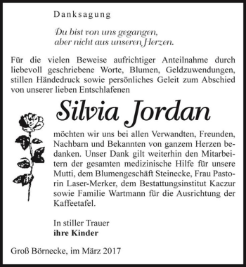 Traueranzeige von Silvia Jordan  von Magdeburger Volksstimme