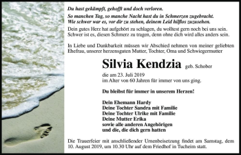 Traueranzeige von Silvia Kendzia (geb. Schober)  von Magdeburger Volksstimme