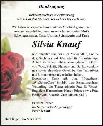Traueranzeige von Silvia Knauf  von Magdeburger Volksstimme
