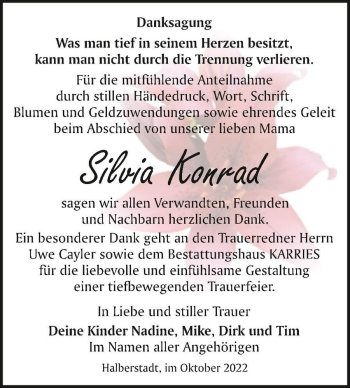 Traueranzeige von Silvia Konrad  von Magdeburger Volksstimme