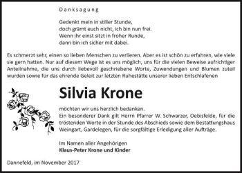 Traueranzeige von Silvia Krone  von Magdeburger Volksstimme