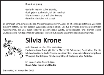 Traueranzeige von Silvia Krone  von Magdeburger Volksstimme