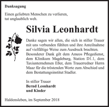 Traueranzeige von Silvia Leonhardt  von Magdeburger Volksstimme