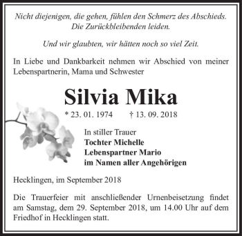 Traueranzeige von Silvia Mika  von Magdeburger Volksstimme