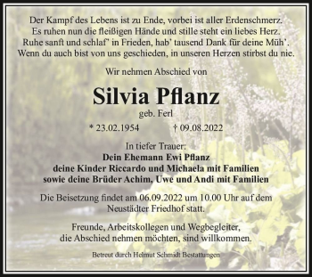 Traueranzeige von Silvia Pflanz (geb. Ferl)  von Magdeburger Volksstimme