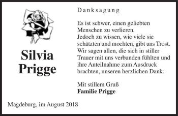 Traueranzeige von Silvia Prigge  von Magdeburger Volksstimme