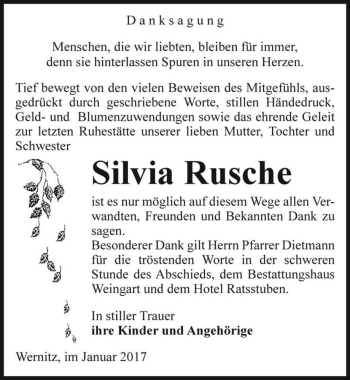 Traueranzeige von Silvia Rusche  von Magdeburger Volksstimme