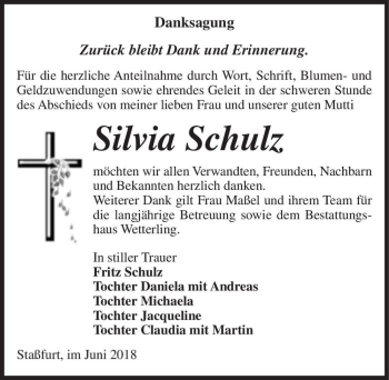 Traueranzeige von Silvia Schulz  von Magdeburger Volksstimme