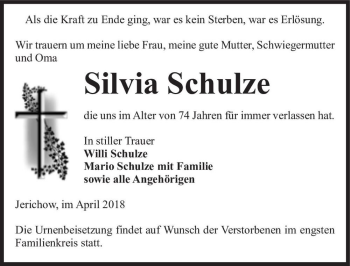 Traueranzeige von Silvia Schulze  von Magdeburger Volksstimme
