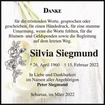 Traueranzeige von Silvia Siegmund  von Magdeburger Volksstimme