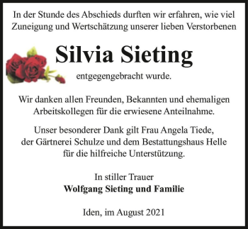 Traueranzeige von Silvia Sieting  von Magdeburger Volksstimme