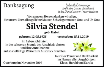 Traueranzeige von Silvia Stendel (geb. Habat)  von Magdeburger Volksstimme