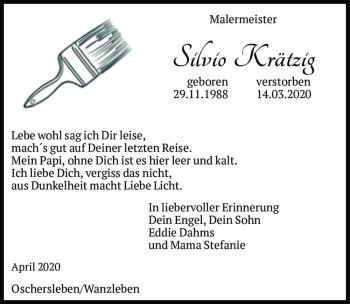 Traueranzeige von Silvio Krätzig  von Magdeburger Volksstimme