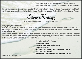 Traueranzeige von Silvio Krätzig  von Magdeburger Volksstimme