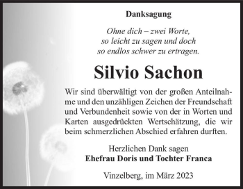 Traueranzeige von Silvio Sachon  von Magdeburger Volksstimme