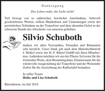 Traueranzeige von Silvio Schuboth  von Magdeburger Volksstimme