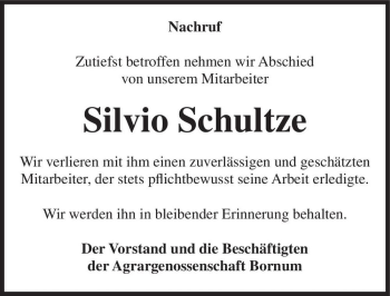 Traueranzeige von Silvio Schultze  von Magdeburger Volksstimme