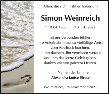 Traueranzeige von Simon Weinreich  von Magdeburger Volksstimme