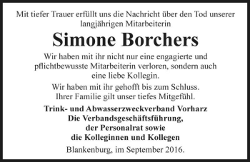 Traueranzeige von Simone Borchers  von Magdeburger Volksstimme